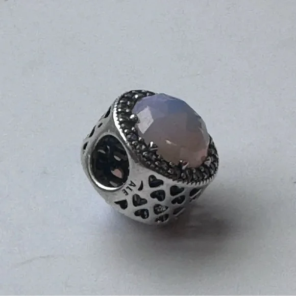 Pandora Radiant Hearts Opalescent Pink Crystal Button Charm - Picture 3 of 4
